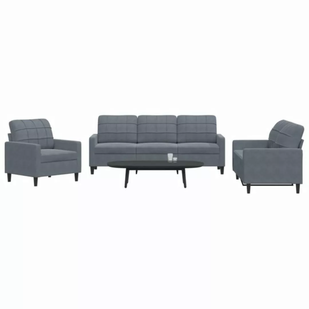 vidaXL Sofa, 3-tlg. Sofagarnitur mit Kissen Dunkelgrau Samt günstig online kaufen