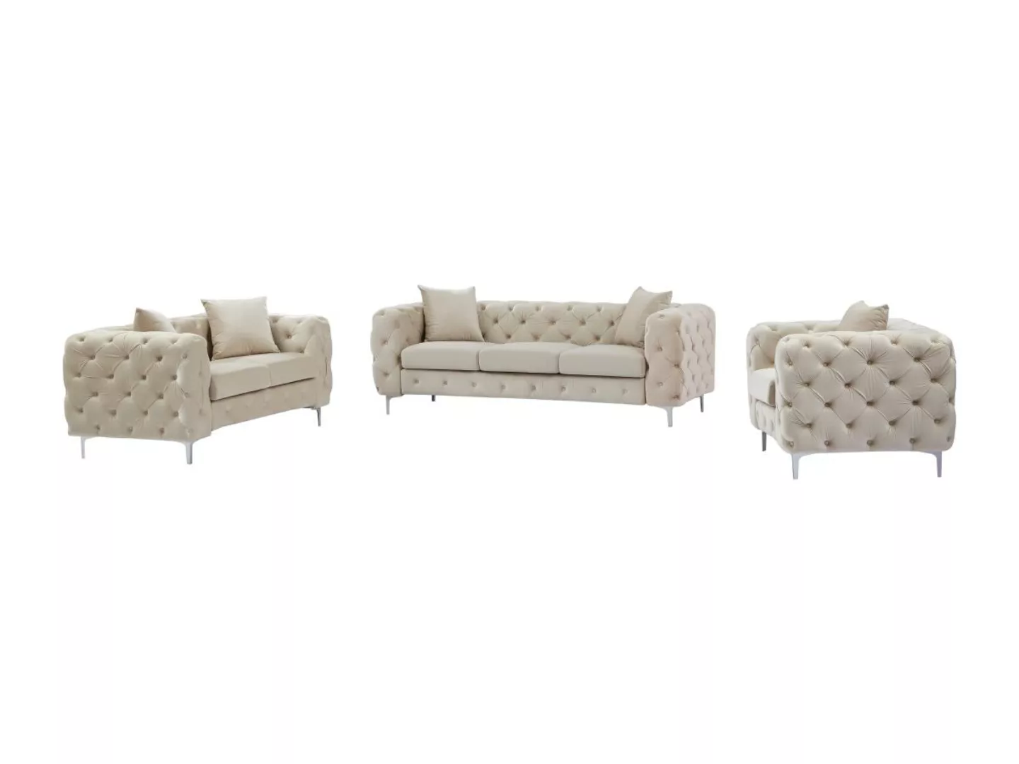 Chesterfield-Sofa 3-Sitzer, 2-Sitzer & Chesterfield-Sessel - Samt - Beige - günstig online kaufen