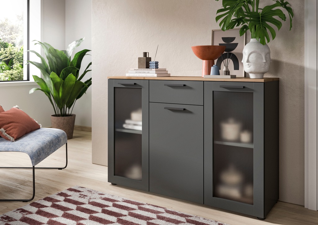 INOSIGN Sideboard "SALKIN, Breite 120cm, 3 Türen (2 mit ESG-Ornamentglas), günstig online kaufen