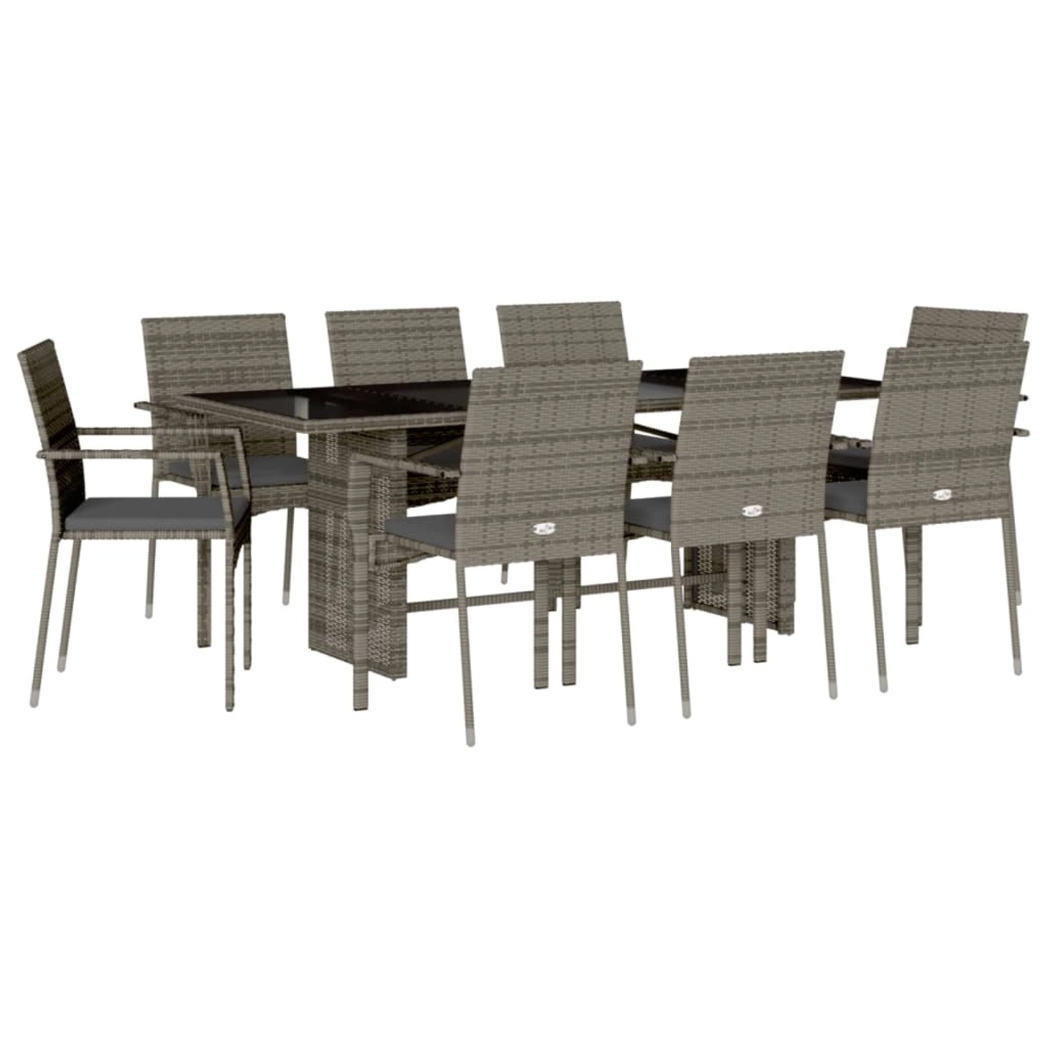 vidaXL 9-Tlg Garten-Essgruppe mit Kissen Grau Poly Rattan 3213497 günstig online kaufen