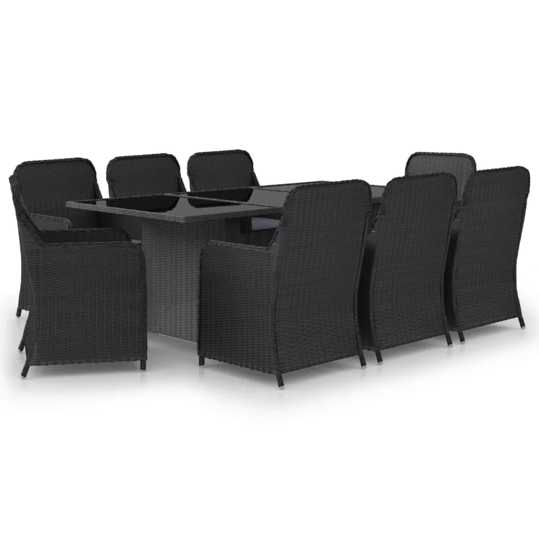 9-tlg. Garten-essgruppe Poly Rattan Schwarz günstig online kaufen