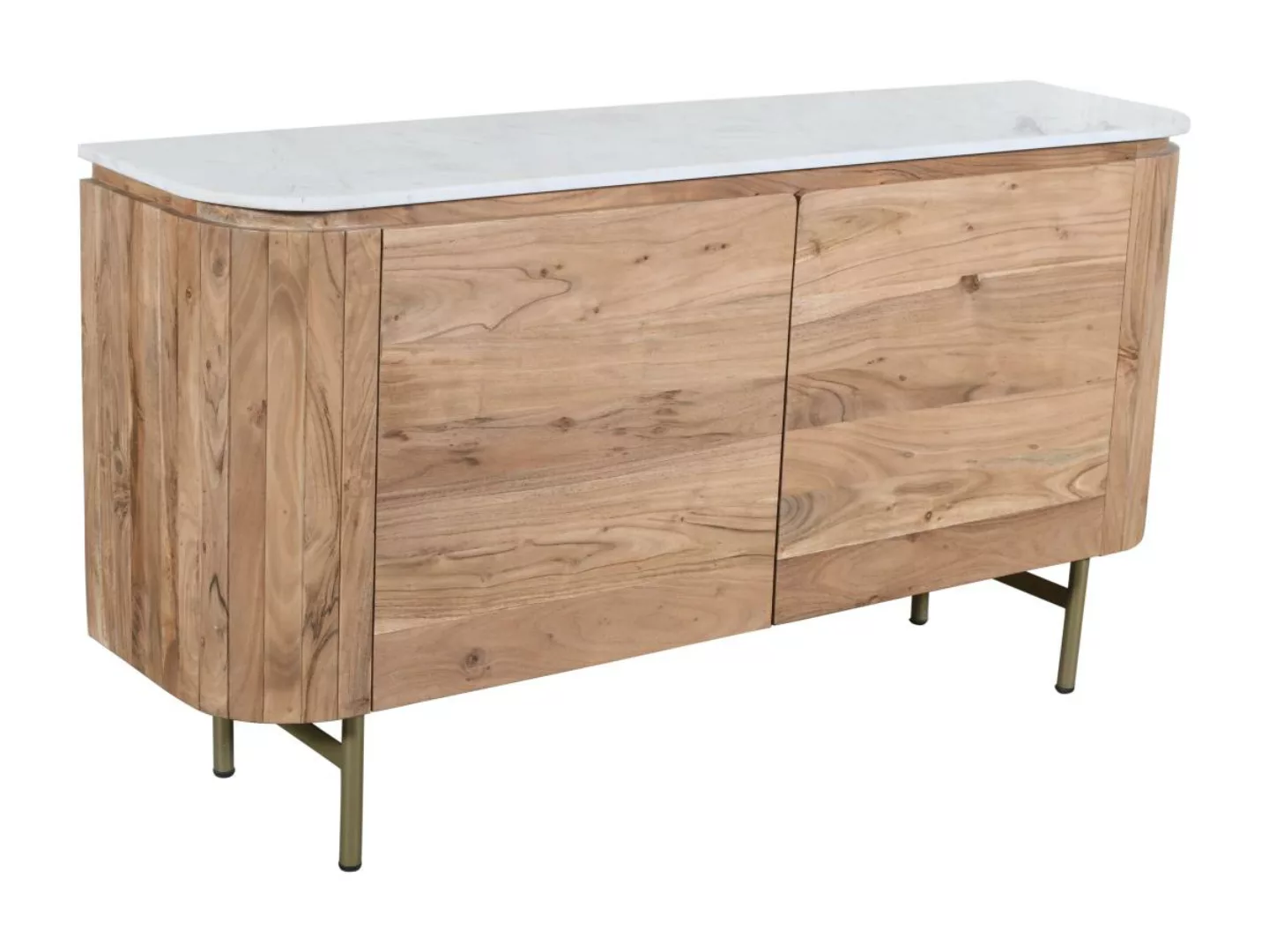 Sideboard mit 2 Türen - Akazienholz & Marmor - Holzfarben & Weiß - BIRUNA v günstig online kaufen