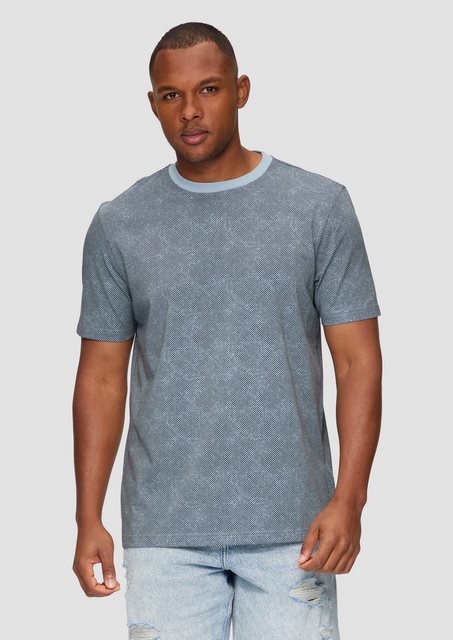 QS Kurzarmshirt T-Shirt mit All-over-Print Rippblende günstig online kaufen