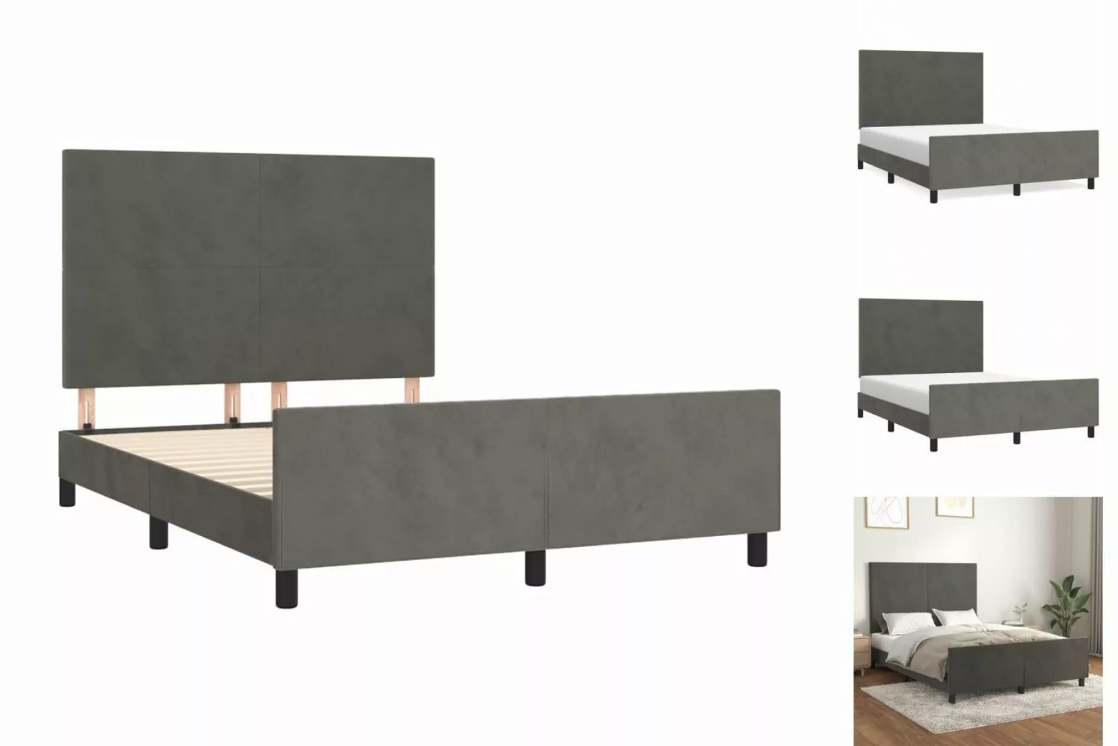 vidaXL Bettgestell Bettrahmen mit Kopfteil Dunkelgrau 140x190 cm Samt Bett günstig online kaufen