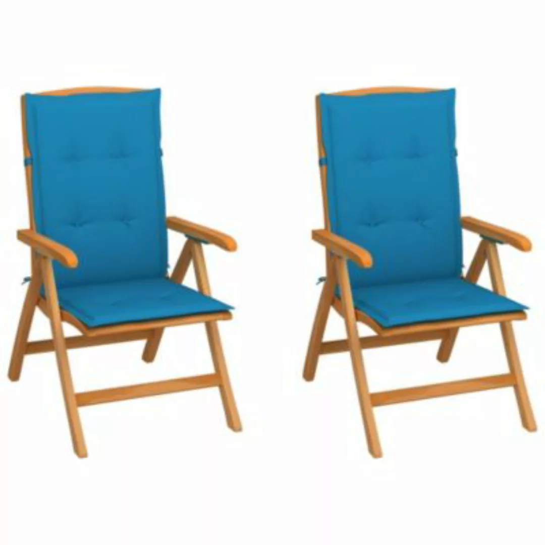 vidaXL Gartenstühle 2 Stk. mit Blauen Kissen Massivholz Teak Gartenstuhl bl günstig online kaufen