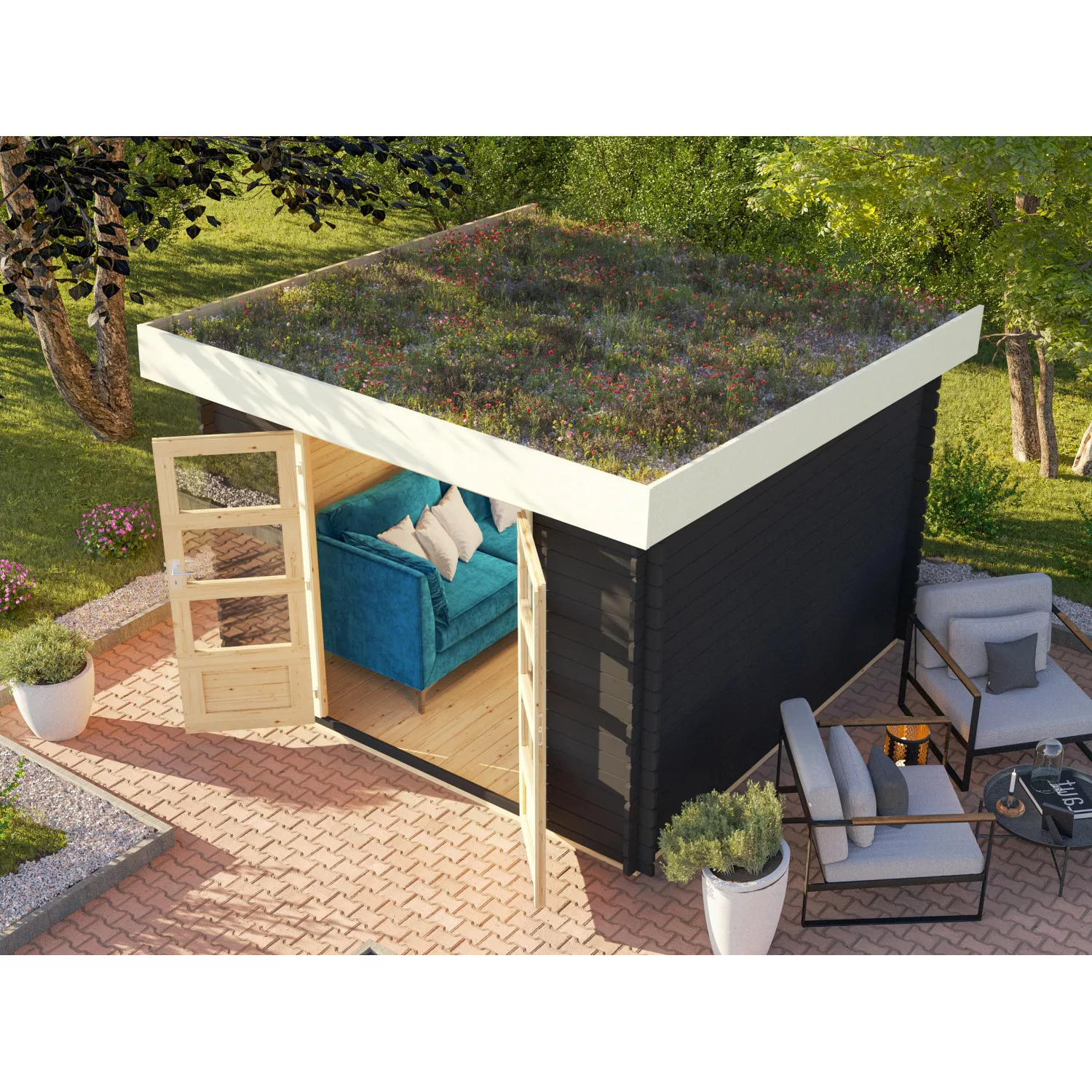 Karibu Gartenhaus Grünberg 3 Anthrazit 6,16 m² günstig online kaufen