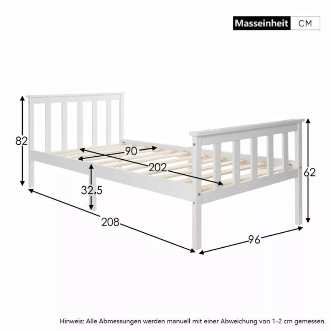JOIVI Einzelbett Holzbett mit Kopfteil, Kinderbett aus Bettgestell (Kieferb günstig online kaufen