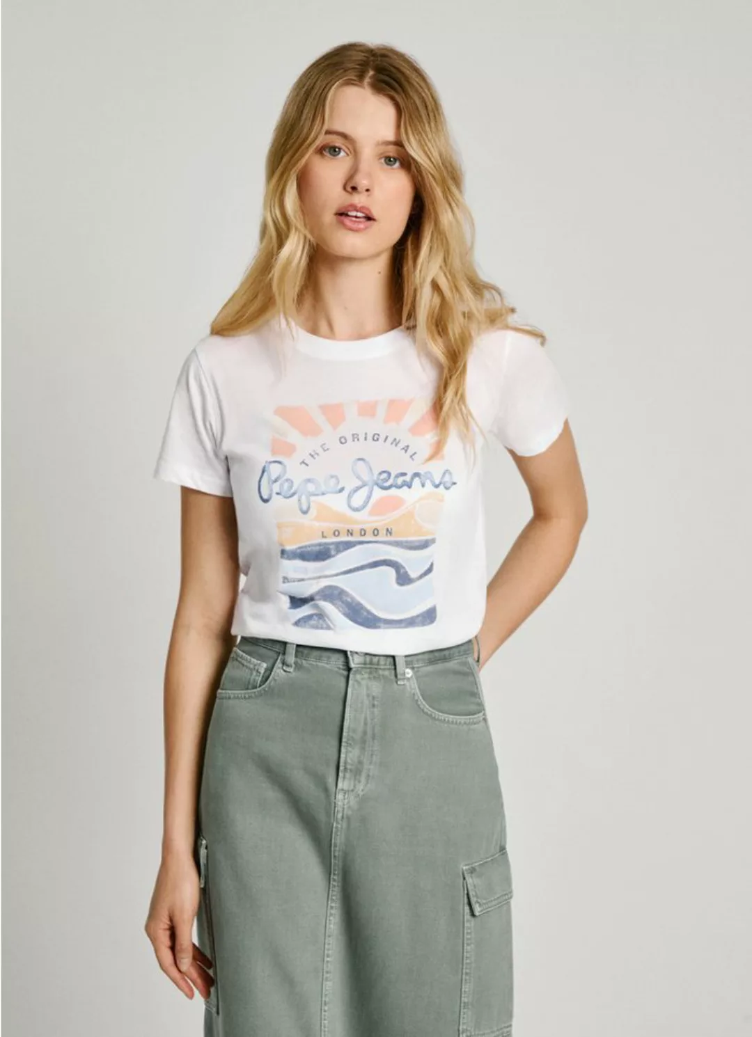 Pepe Jeans T-Shirt PJ-ESHA mit großem, sommerlichem Frontprint günstig online kaufen