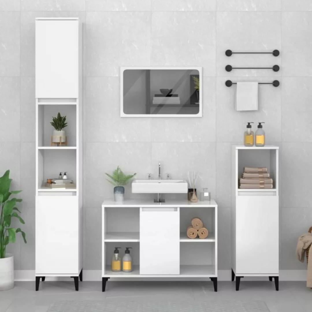 vidaXL Badezimmerspiegelschrank Waschbeckenunterschrank Hochglanz-Weiß 80x3 günstig online kaufen
