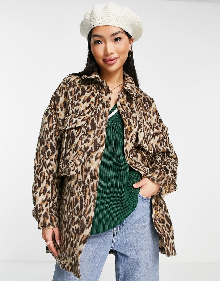Urban Bliss – Oversize-Jacke mit Leopardenmuster-Braun günstig online kaufen