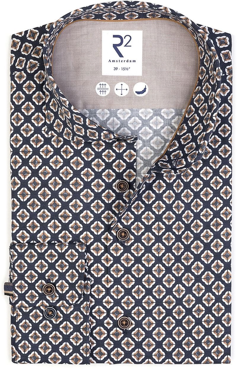R2 Hemd Camel Flower Druck Navy - Größe 41 günstig online kaufen