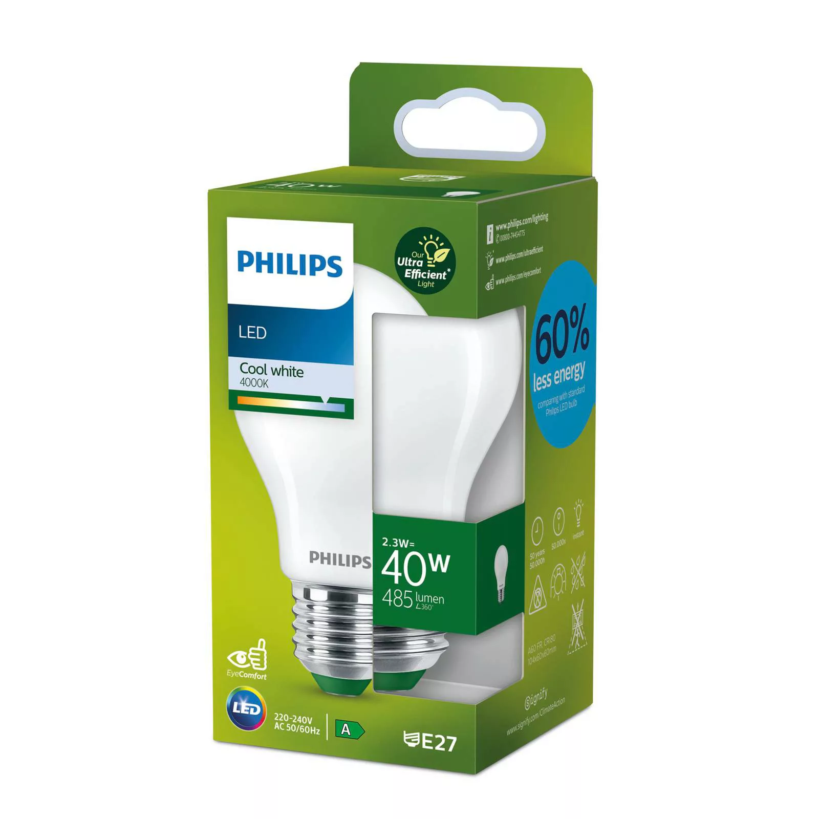 Philips LED Lampe E27 - Birne A60 2,3W 485lm 4000K ersetzt 40W standard Ein günstig online kaufen