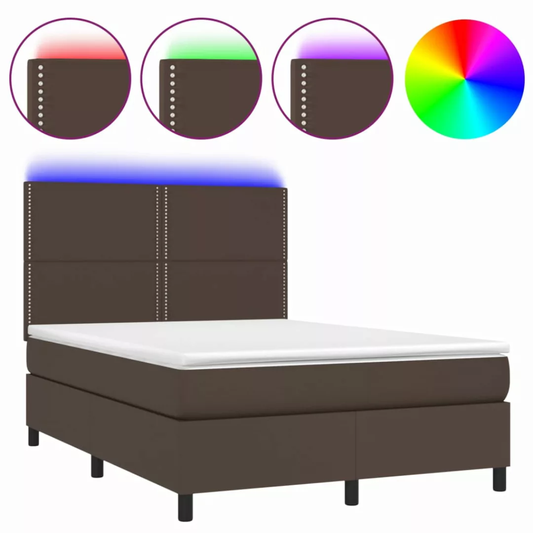 Vidaxl Boxspringbett Mit Matratze & Led Braun 140x200 Cm Kunstleder günstig online kaufen