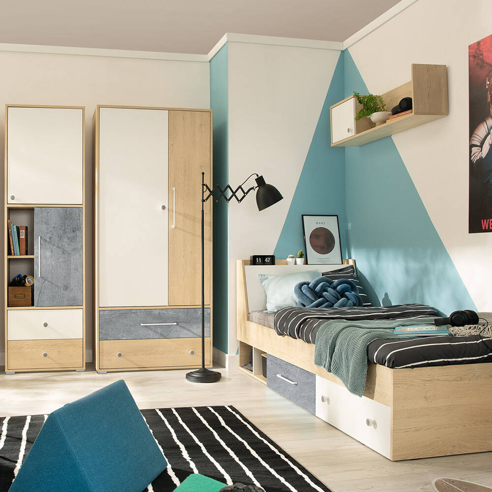 Jugendzimmer Set 4-teilig SPOKANE-133 mit Bett 120cm Eiche mit weiß und Bet günstig online kaufen