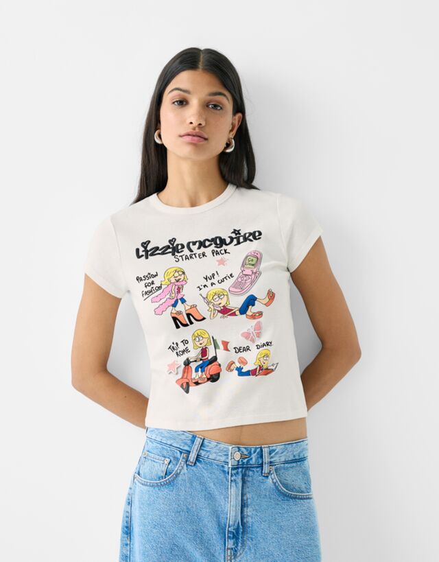 Bershka T-Shirt Lizzie Mcguire Mit Kurzen Ärmeln Damen L Grbrochenes Weiss günstig online kaufen
