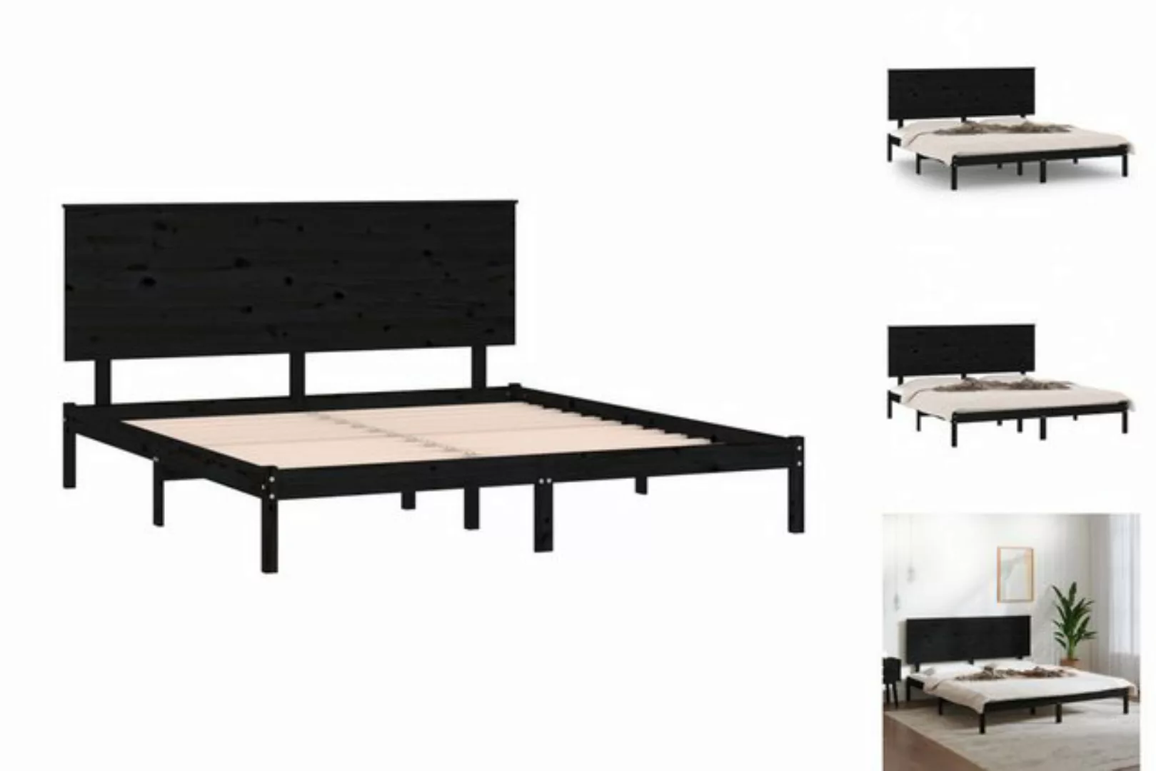 vidaXL Bettgestell Massivholzbett Schwarz Kiefer 200x200 cm Bett Bettgestel günstig online kaufen