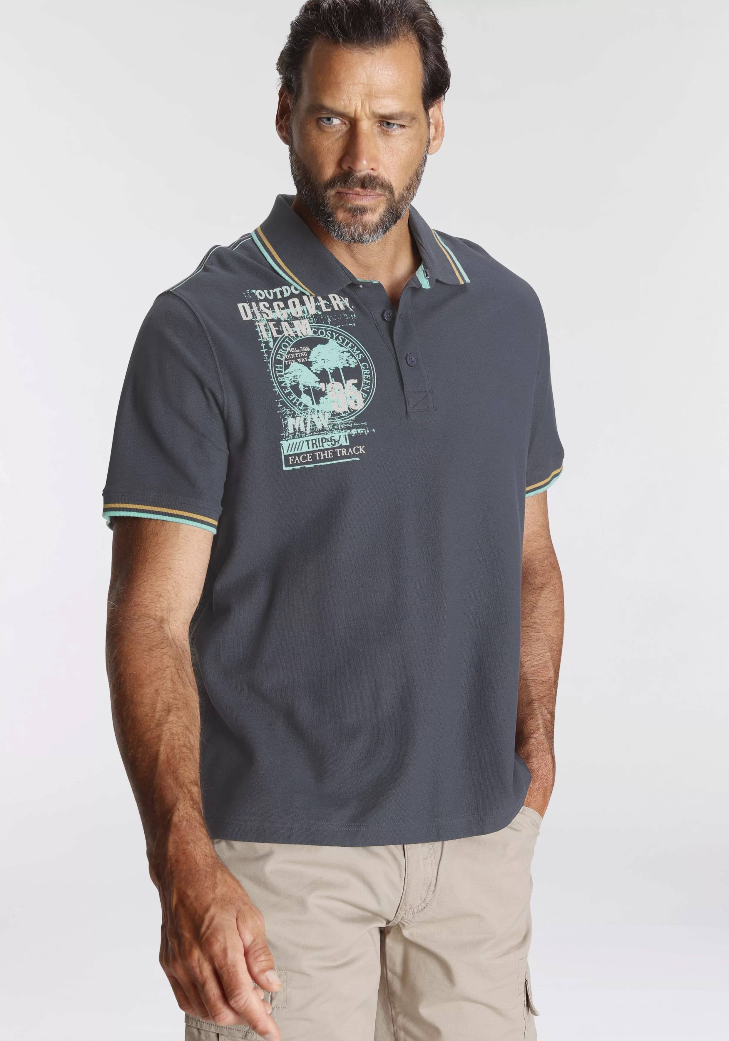 Mans World Poloshirt, Kurzarm, lässige Passform, mit trendigem Print, Polok günstig online kaufen