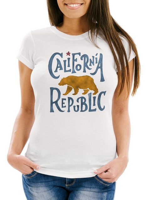 Neverless Print-Shirt Damen T-Shirt California Republic Bär Grizzlybär Kali günstig online kaufen