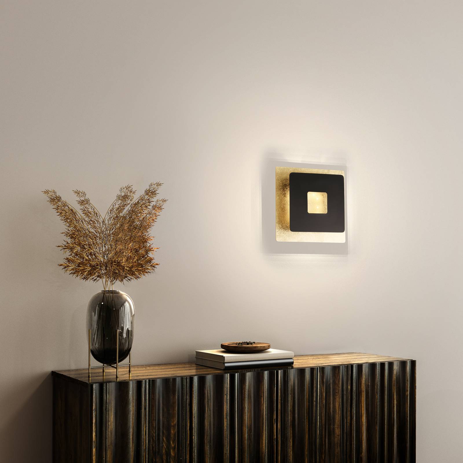LED-Wandleuchte Hennes, 18x18cm, blattgold/schwarz günstig online kaufen