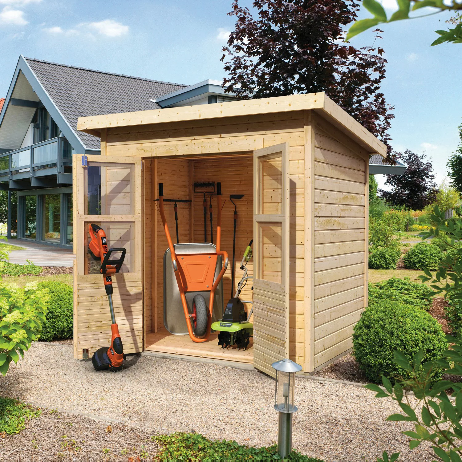 Karibu Holz-Gartenhaus/Gerätehaus Vellinge Natur Unbehandelt 208 cm x 150 c günstig online kaufen