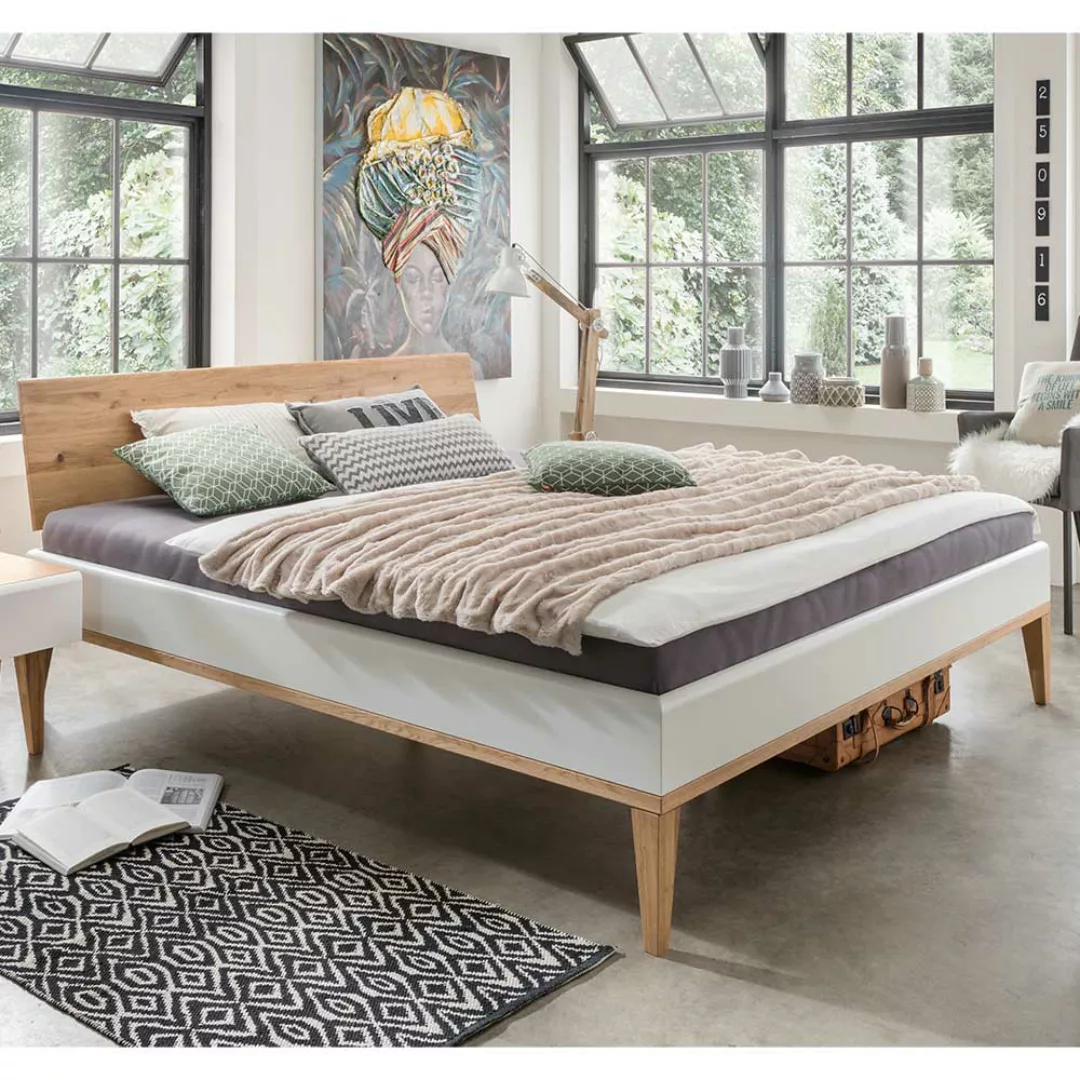 Zweifarbiges Bett aus Wildeiche Massivholz modernem Design günstig online kaufen