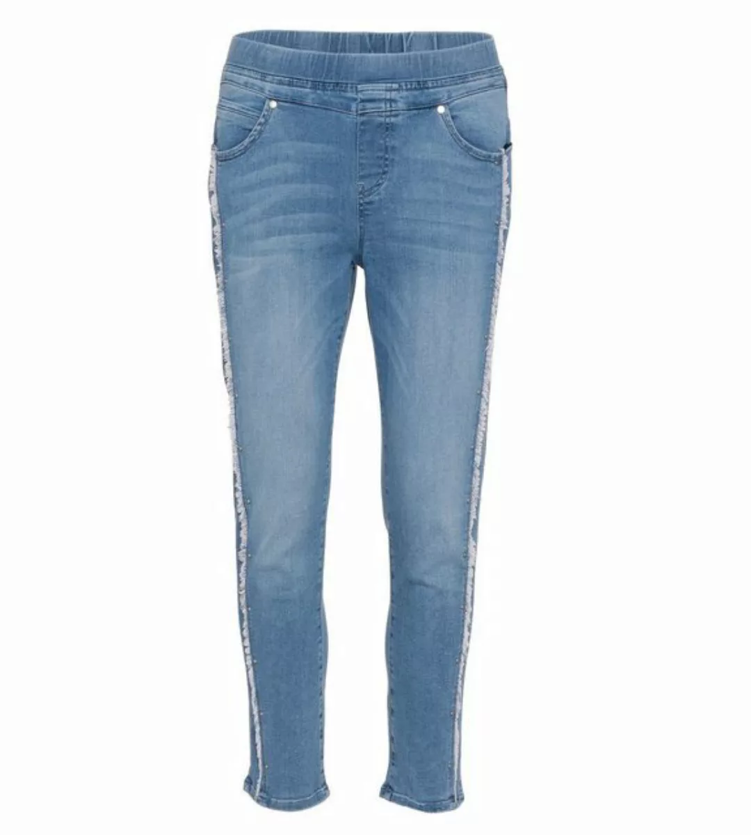 Sarah Kern Röhrenjeans Slim-Fit-Jeans koerpernah mit Metallplättchen +Frans günstig online kaufen