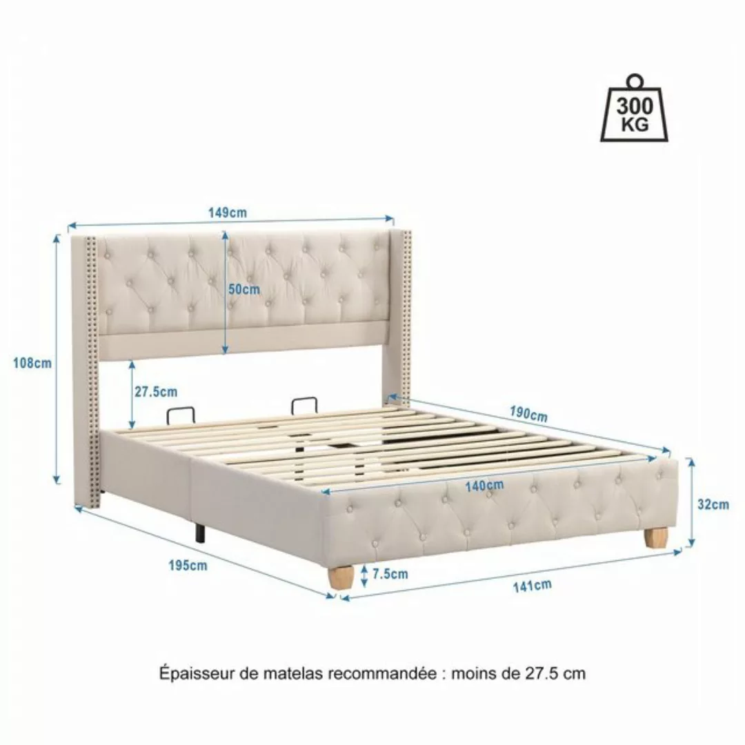 Odikalo Polsterbett 90-180x190cm Lattenrost Kopfteil Knopf Nieten Bespannun günstig online kaufen