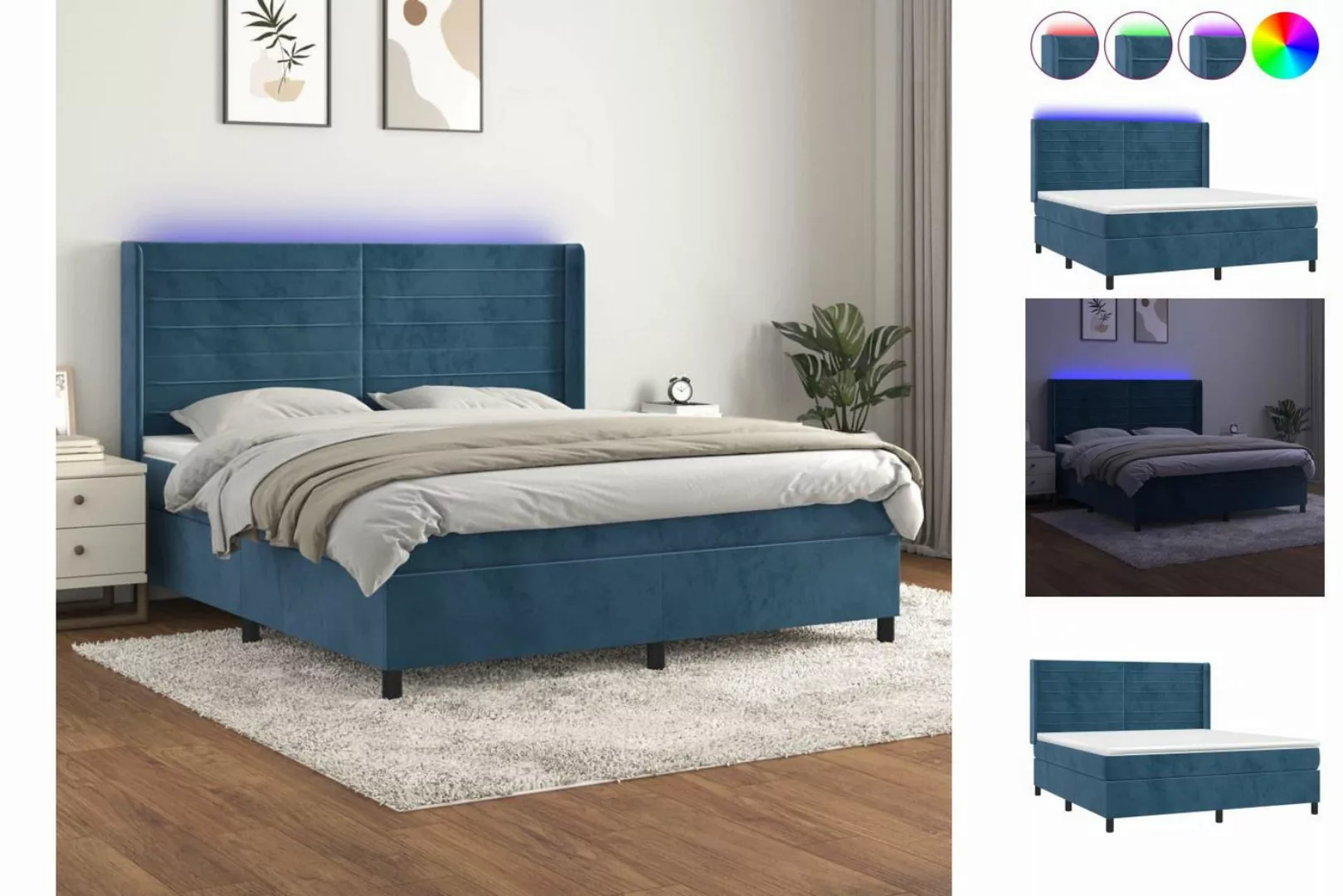 vidaXL Boxspringbett Boxspringbett mit Matratze LED Dunkelblau 160x200 cm S günstig online kaufen