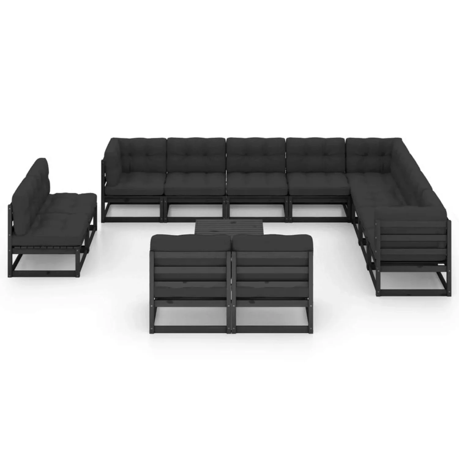 13-tlg. Garten-lounge-set Mit Kissen Schwarz Massivholz Kiefer günstig online kaufen