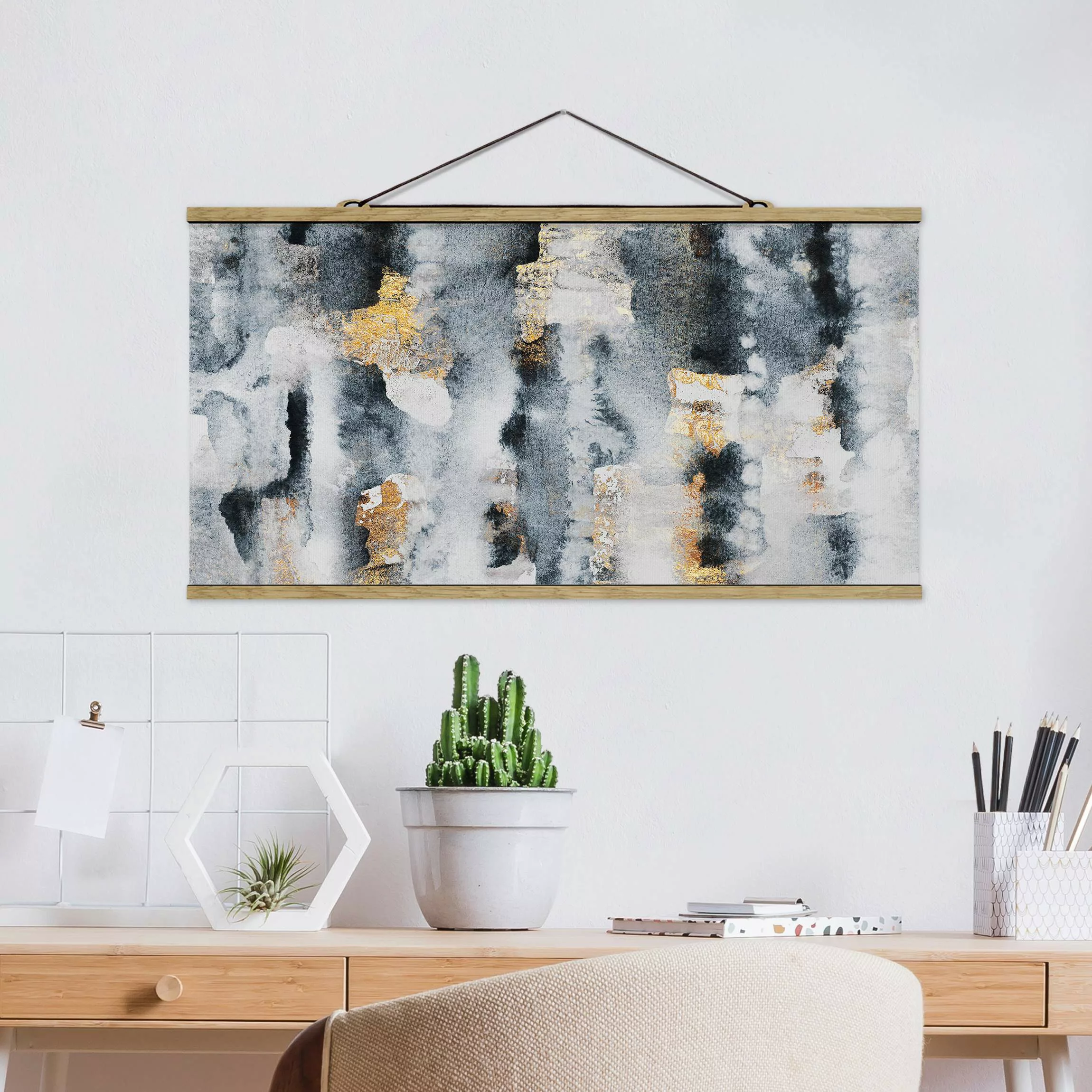Stoffbild Abstrakt mit Posterleisten - Querformat Abstraktes Aquarell mit G günstig online kaufen