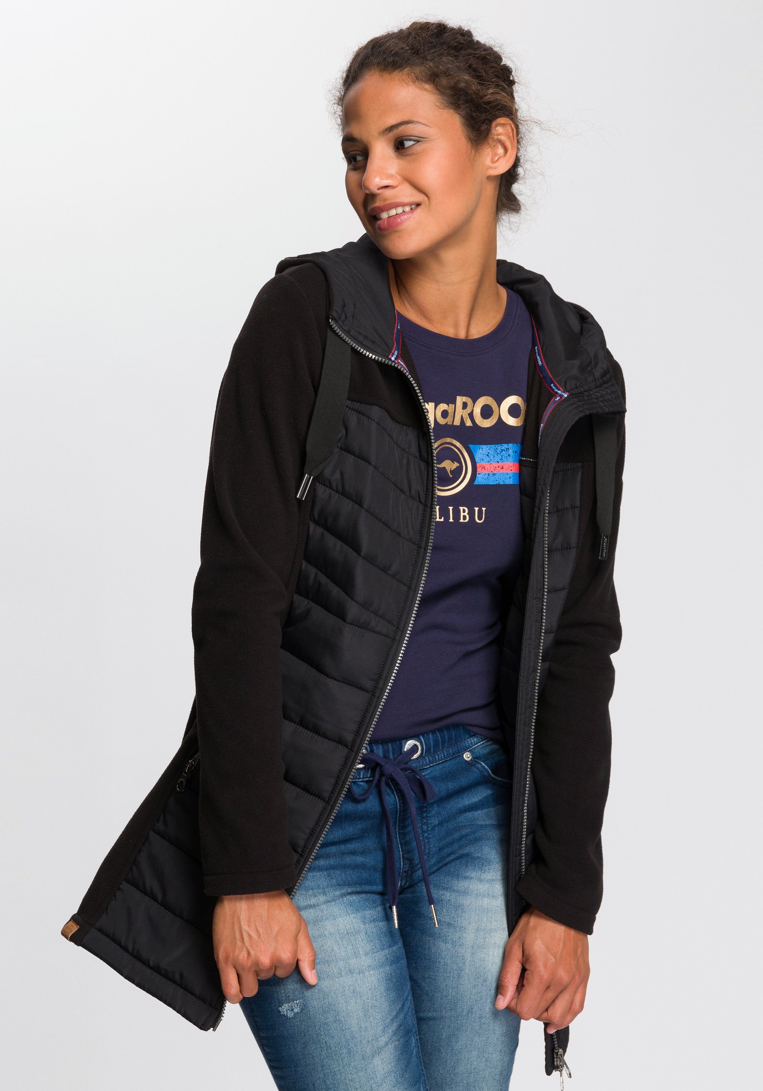 KangaROOS Langjacke, mit Kapuze, Hybridjacke - Fleecejacke mit wattierten B günstig online kaufen