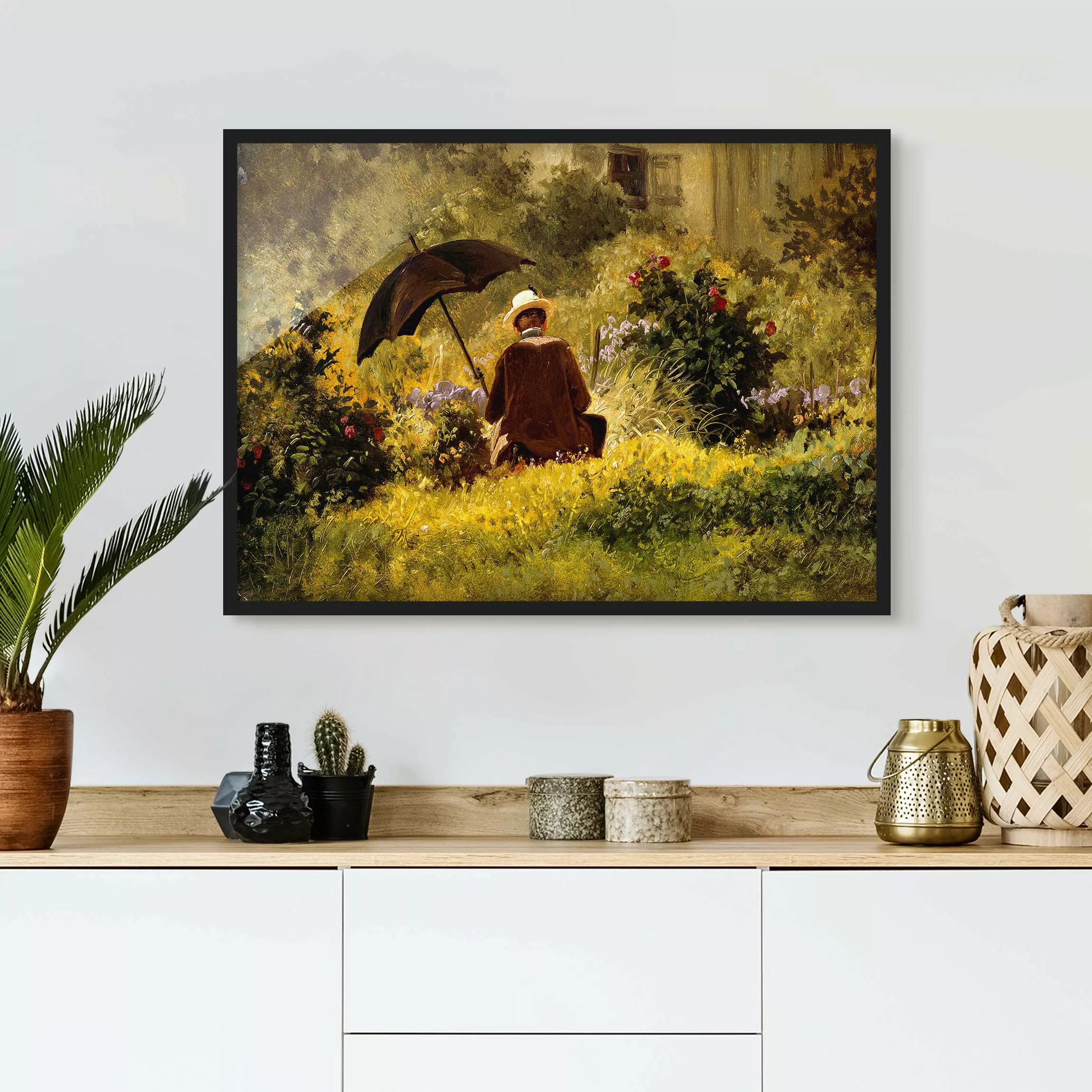 Bild mit Rahmen Kunstdruck - Querformat Carl Spitzweg - Der Maler im Garten günstig online kaufen