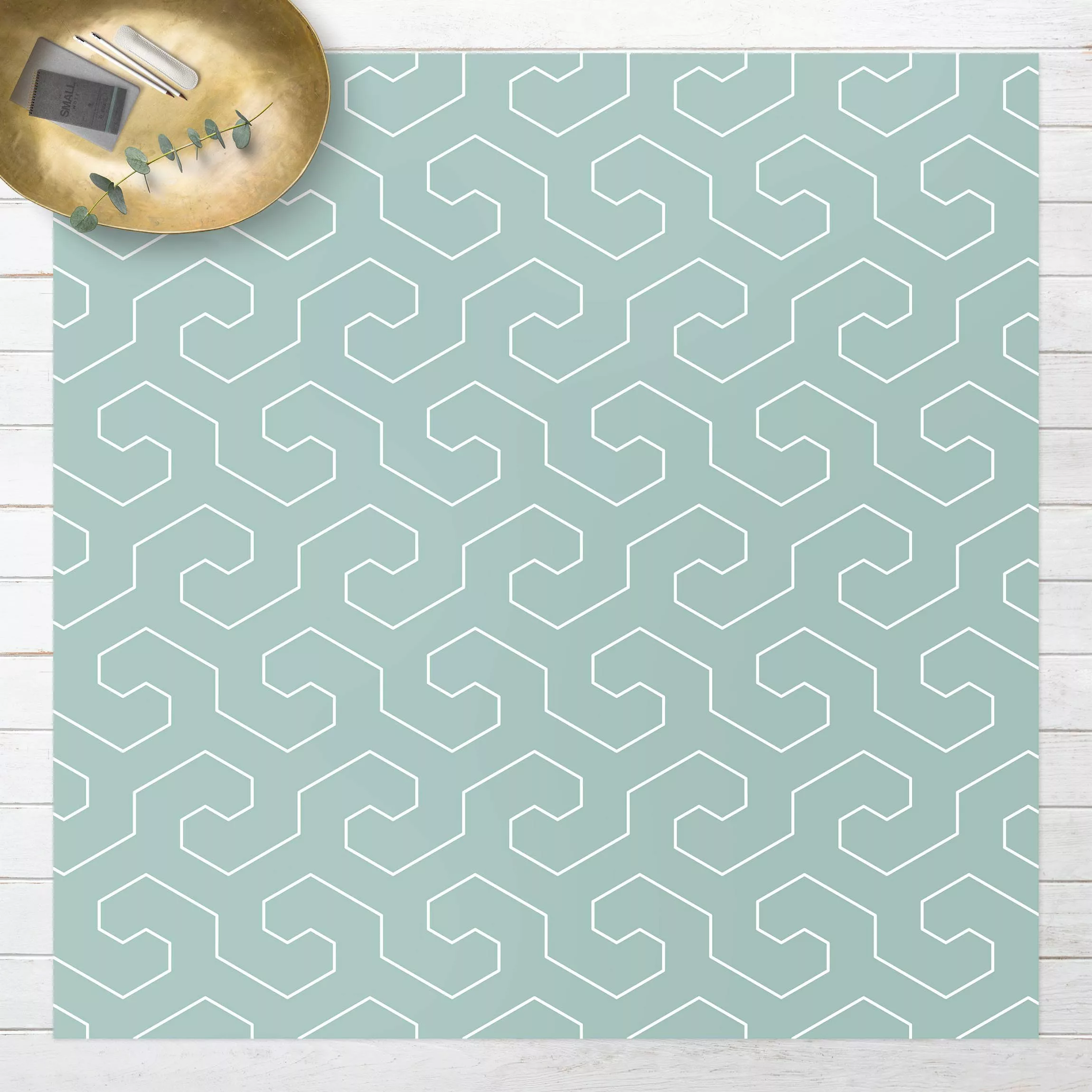 Vinyl-Teppich Geometrisches Muster gespiegelte horizontale Wellen günstig online kaufen
