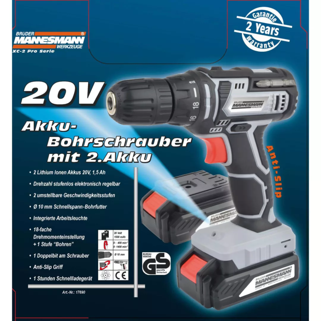 Brüder Mannesmann Akku-bohrschrauber 2x20 V 1,5 Ah günstig online kaufen