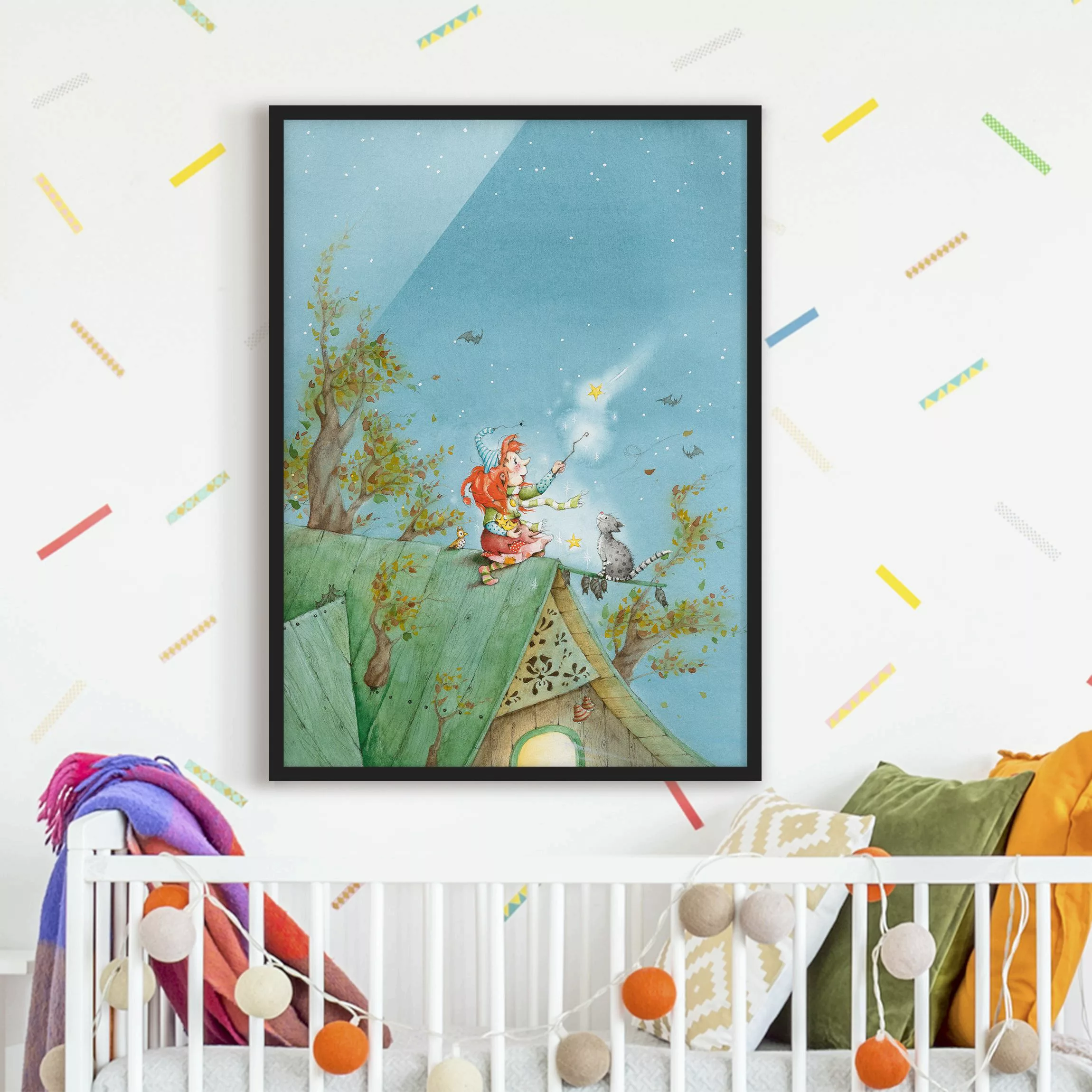 Bild mit Rahmen Kinderzimmer - Hochformat Frida und Kater Pumpernickel lass günstig online kaufen