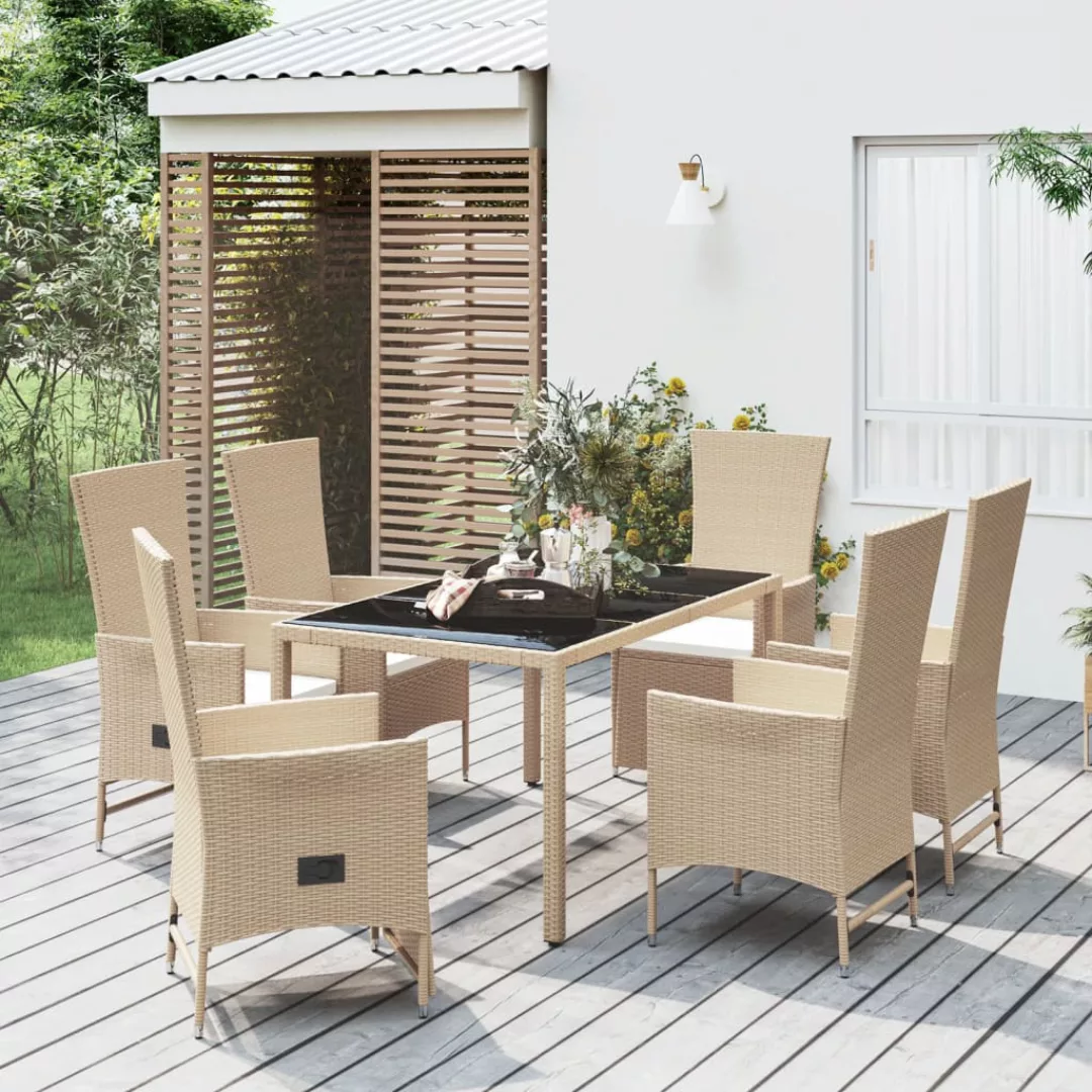 Vidaxl 7-tlg. Garten-essgruppe Mit Kissen Beige Poly Rattan günstig online kaufen