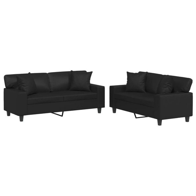 vidaXL Sofa Sofagarnitur Set mit Kissen Kunstleder, 2-tlg., Schwarz günstig online kaufen