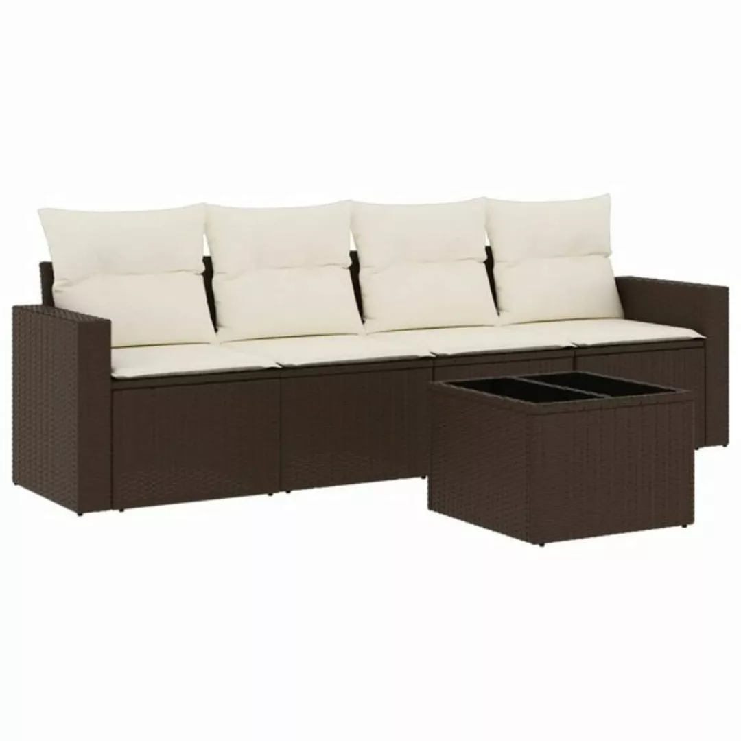 vidaXL Sofaelement 5-tlg. Garten-Sofagarnitur mit Kissen Braun Poly Rattan günstig online kaufen