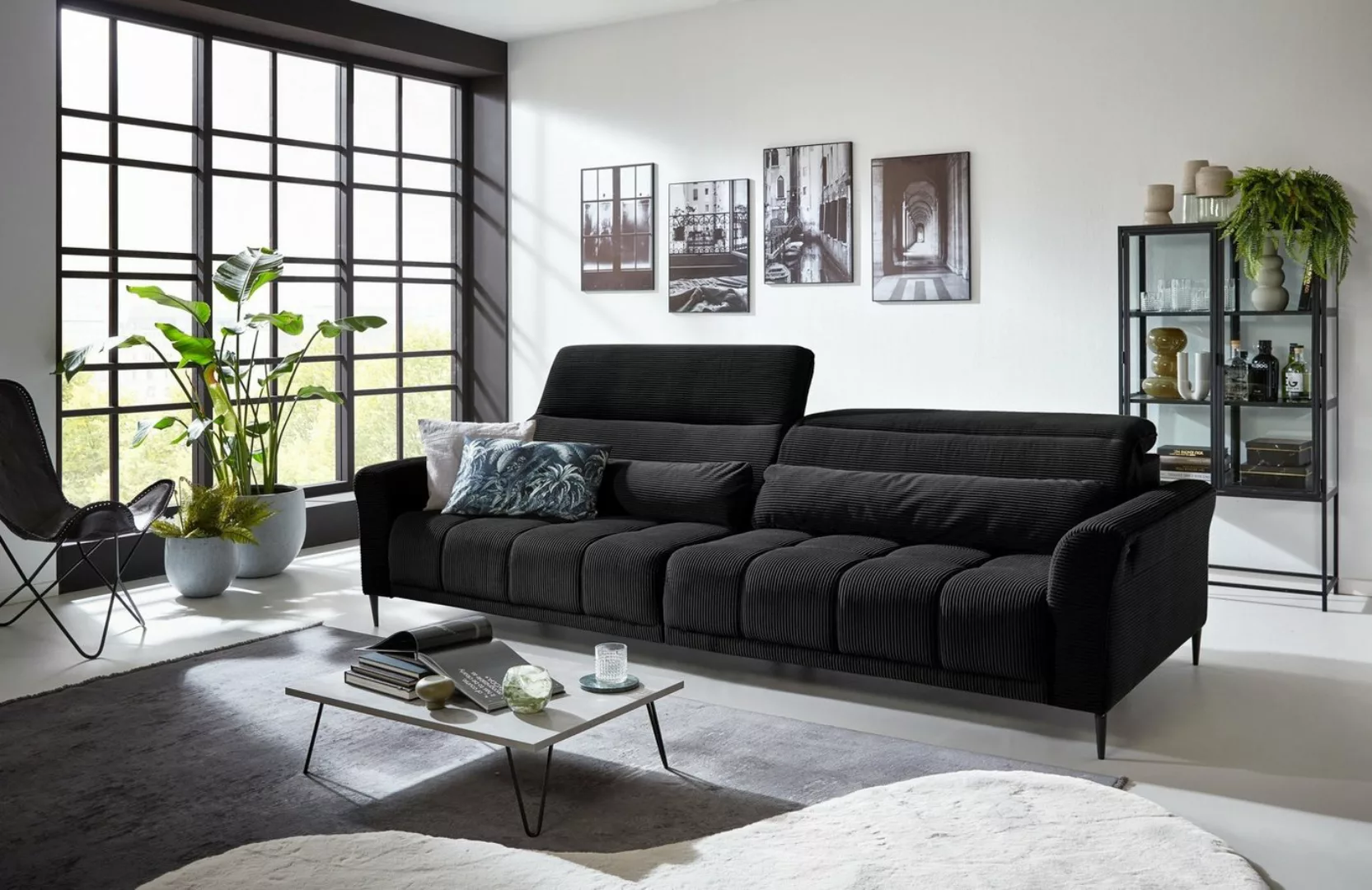 Iwaniccy Big-Sofa 1x elektr. Sitzverstellung, Cord dunkelgrau - 280x108x118 günstig online kaufen