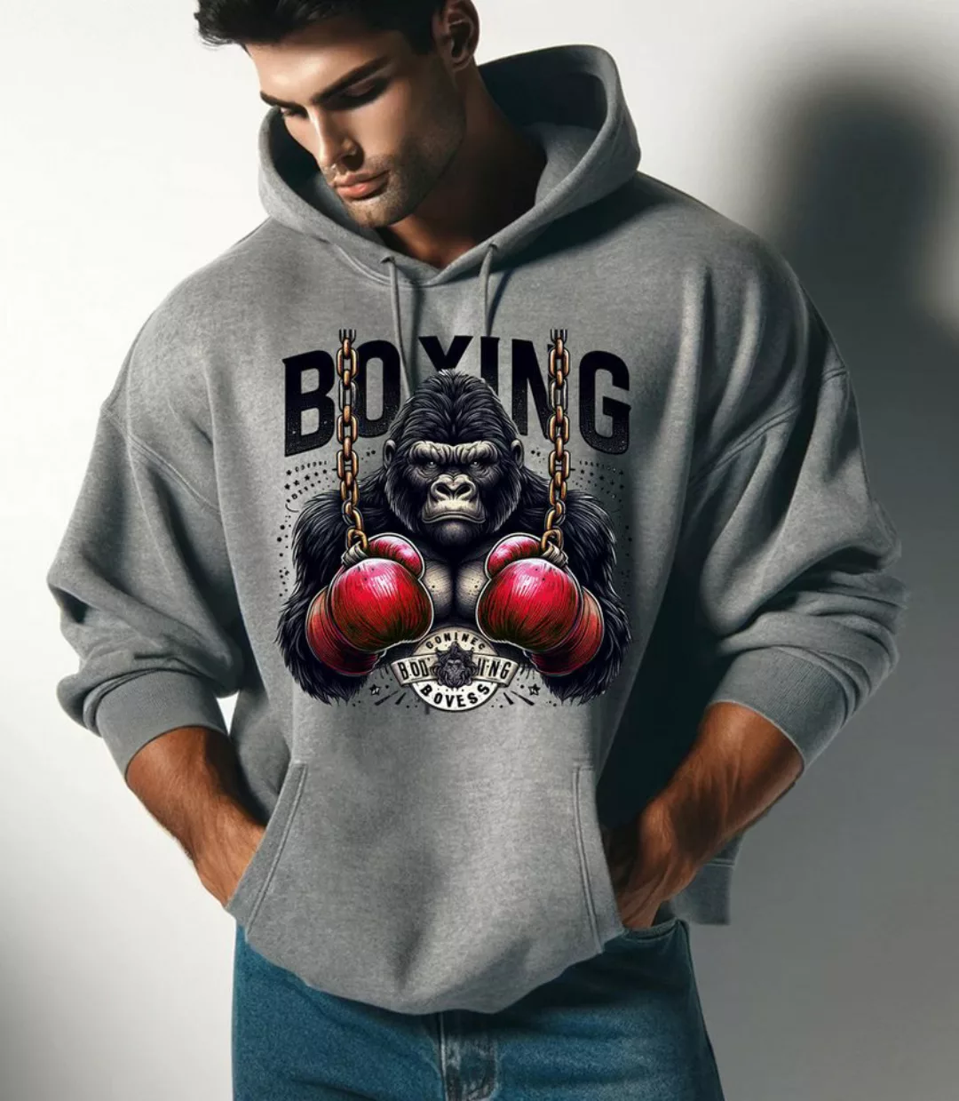 RMK Hoodie Herren Pullover Kapuzenpullover Langarm Boxen Gym Gorilla mit Ka günstig online kaufen