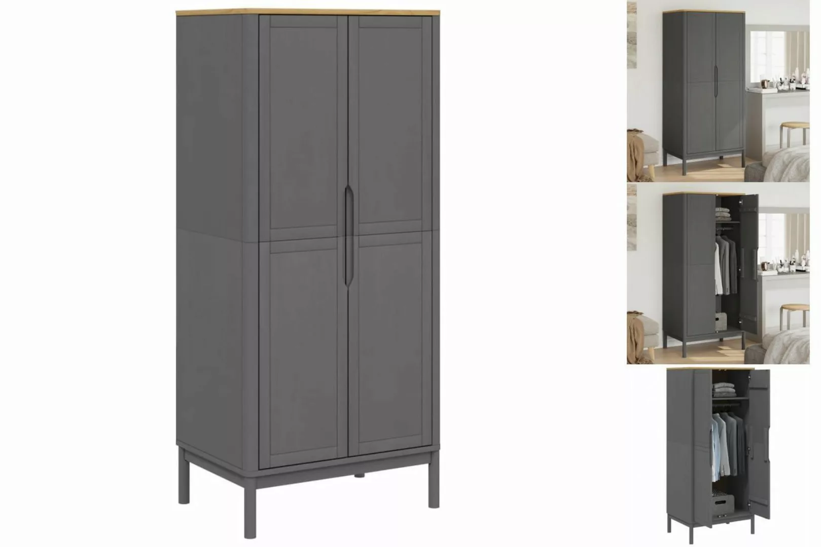 vidaXL Kleiderschrank Kleiderschrank FLORO Grau 77x53x171 cm Massivholz Kie günstig online kaufen