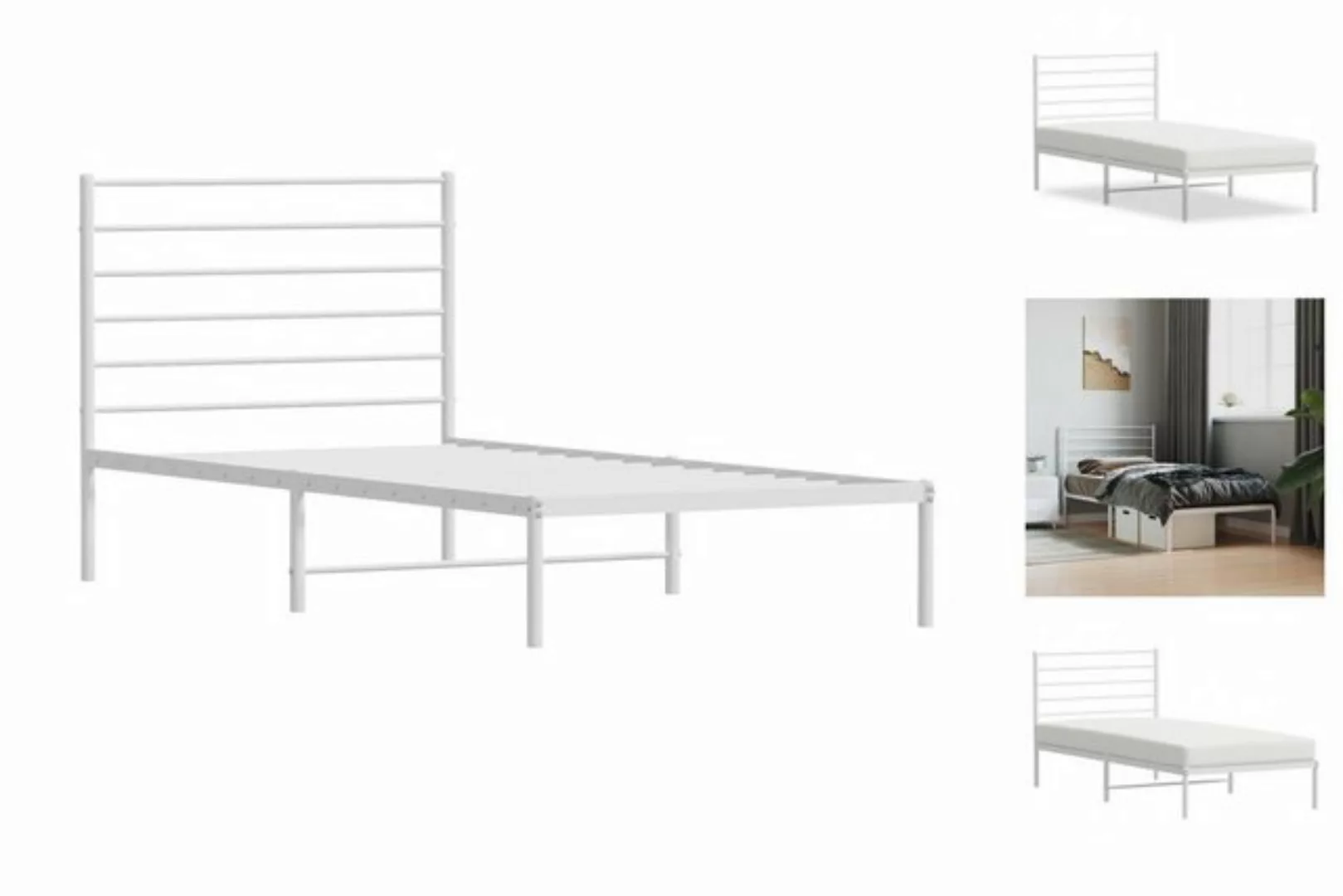 vidaXL Bettgestell Bettrahmen mit Kopfteil Metall Weiß 90x200 cm Bett Bettg günstig online kaufen