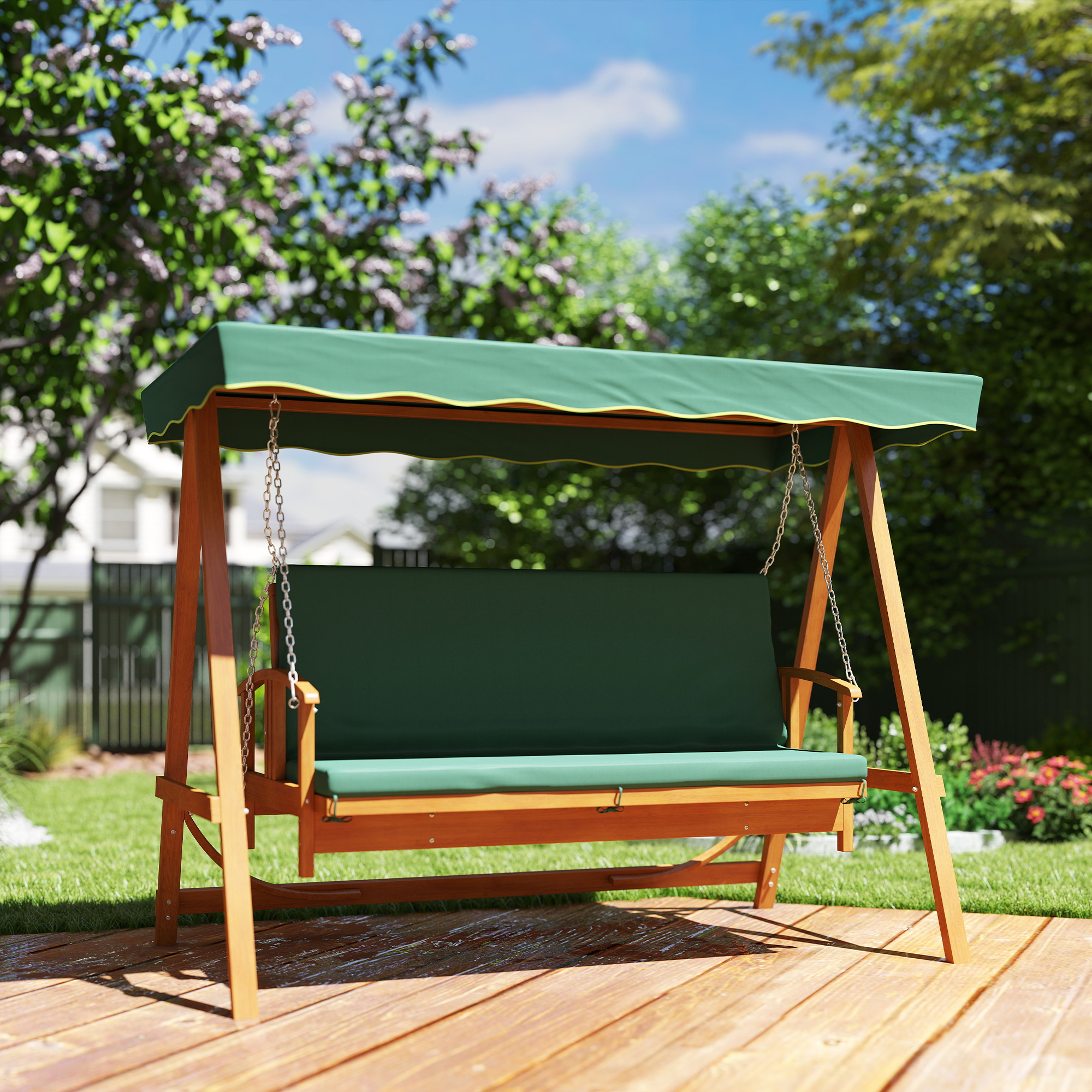 Outsunny 2 in 1 Hollywoodschaukel mit Liegefunktion, 3-Sitzer Gartenschauke günstig online kaufen