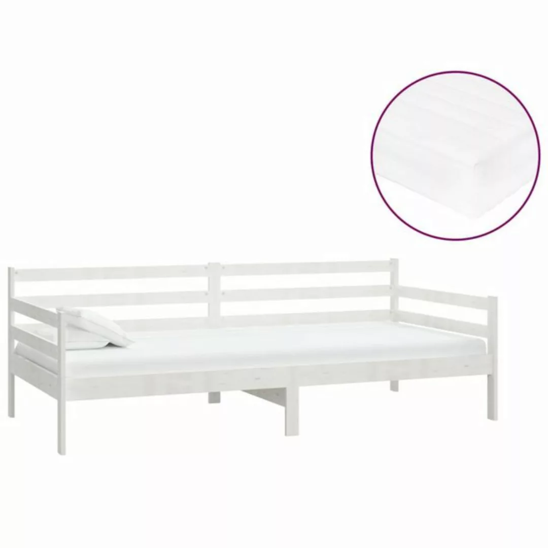 vidaXL Gästebett Tagesbett Gästebett mit Matratze 90x200 cm Weiß Massivholz günstig online kaufen