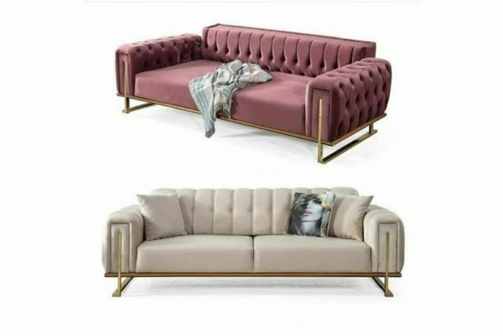 JVmoebel 3-Sitzer Rosa Chesterfield Sofa Wohnzimmer Dreisitzer Polster 3-Si günstig online kaufen