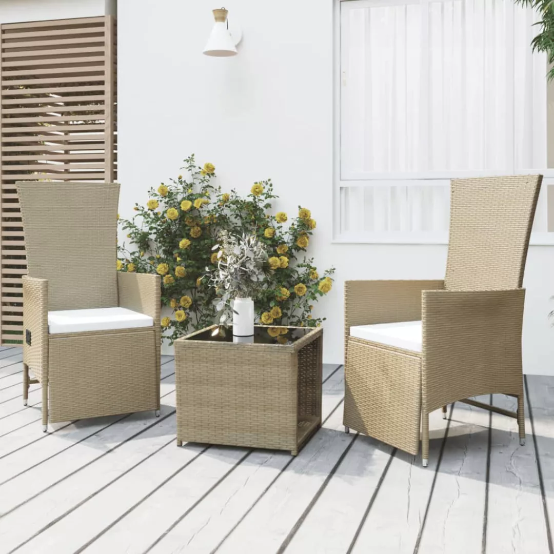 Vidaxl 3-tlg. Garten-lounge-set Beige Poly Rattan & Stahl günstig online kaufen