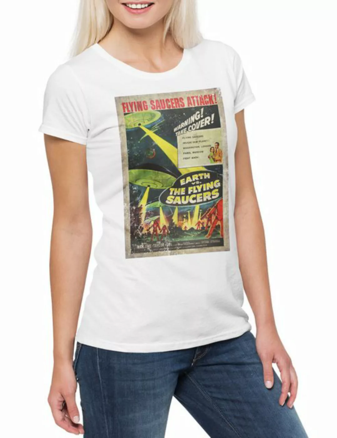 Urban Backwoods Print-Shirt Earth Vs. Flying Saucers I Damen T-Shirt Ufo Fl günstig online kaufen