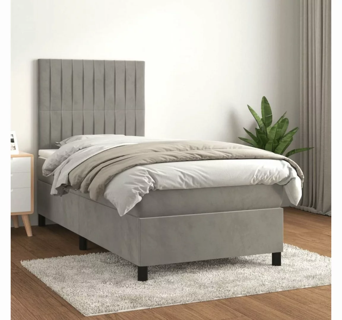 furnicato Bett Boxspringbett mit Matratze Hellgrau 100x200 cm Samt günstig online kaufen