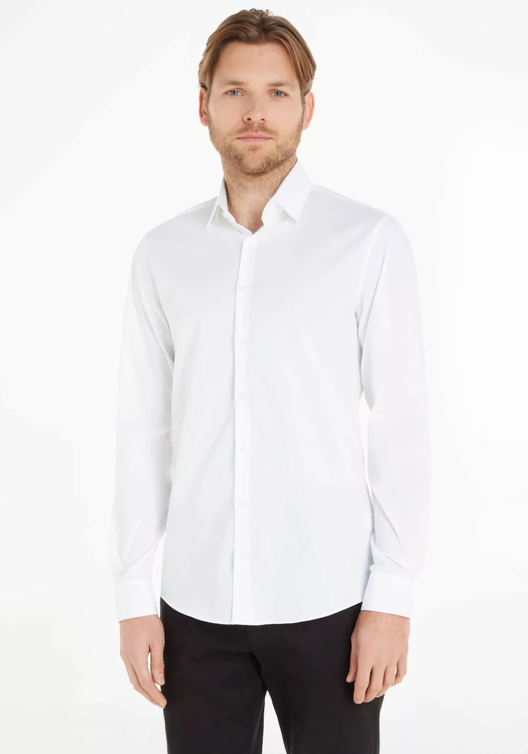 Calvin Klein Businesshemd "POPLIN STRETCH SLIM SHIRT", mit Kentkragen, Logo günstig online kaufen