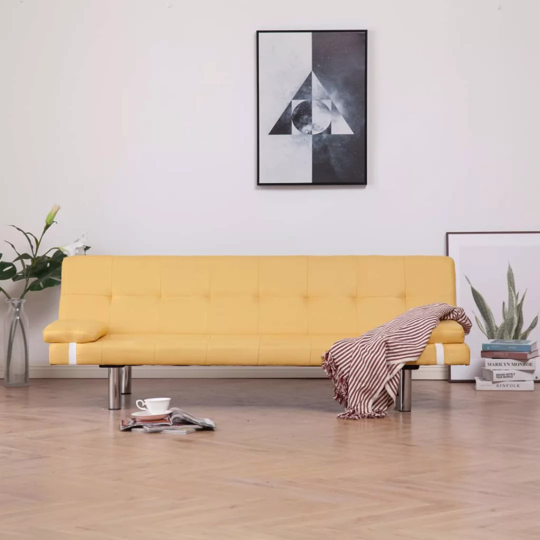 Schlafsofa Mit Zwei Kissen Gelb Polyester günstig online kaufen